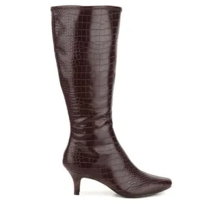Impo Noland coffee Brown faux Crocodilian Textured Heel Boots knee stretch 9.5M