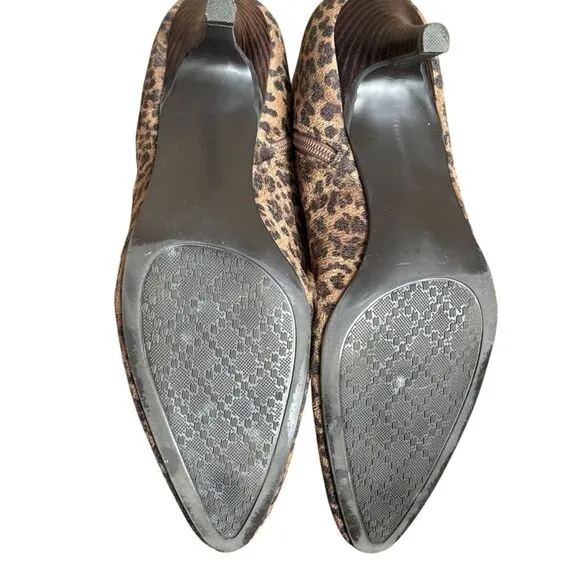 IMPO Stretch Leopard Cheetah Print Heeled Tall Norris Boots Size 9.5 Brown Black