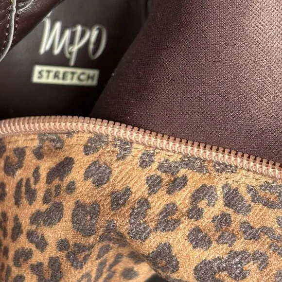 IMPO Stretch Leopard Cheetah Print Heeled Tall Norris Boots Size 9.5 Brown Black