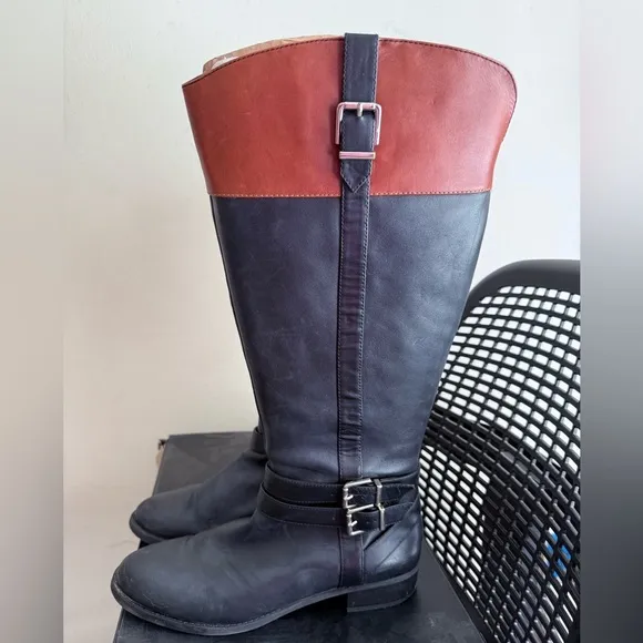 INC Black and Brown (Cognac) Riding Boots, Size 11 Wide Calf