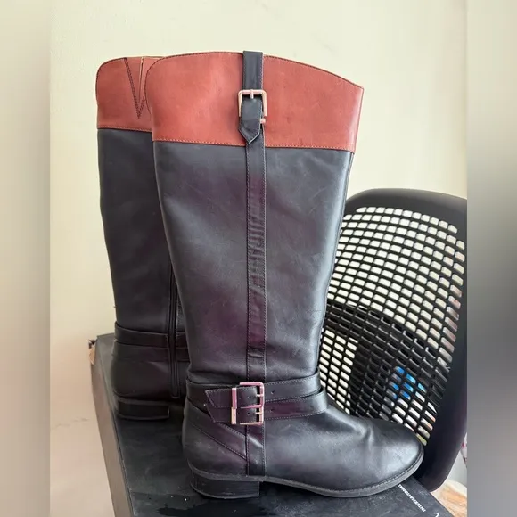 INC Black and Brown (Cognac) Riding Boots, Size 11 Wide Calf