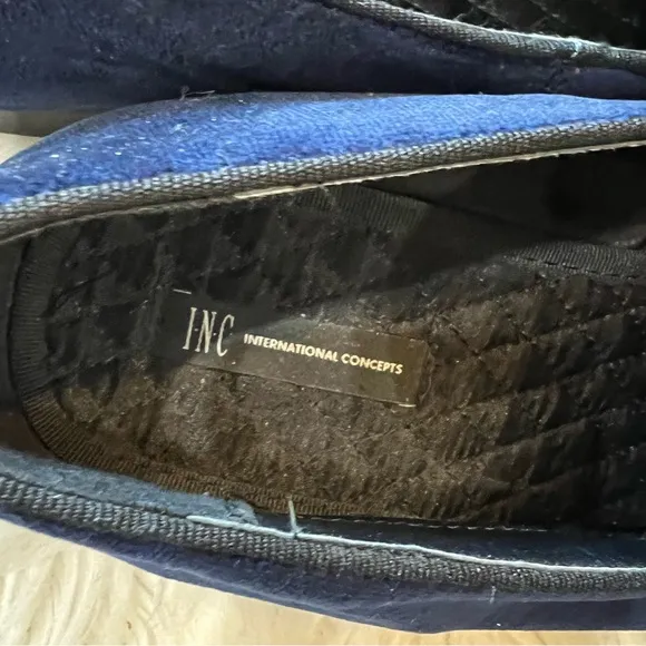 INC International Concepts Navy Blue Velvet &amp; Sequin Skull Graphic Nova Loafers