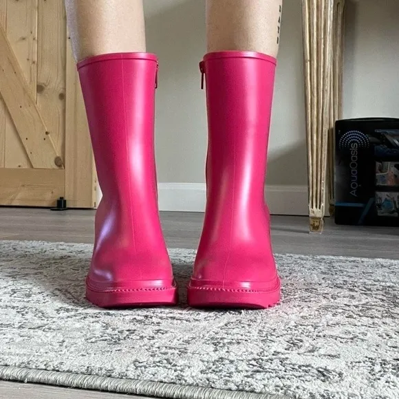 INC SQUARE TOE BLOCK HEEL RAIN BOOTS Pink Size 10​