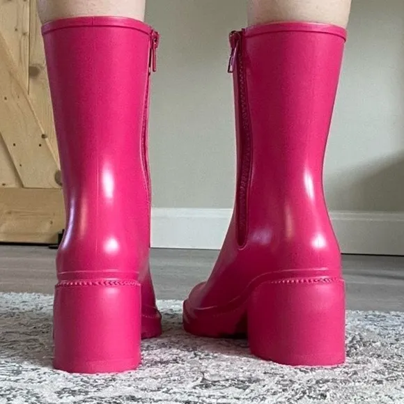 INC SQUARE TOE BLOCK HEEL RAIN BOOTS Pink Size 10​