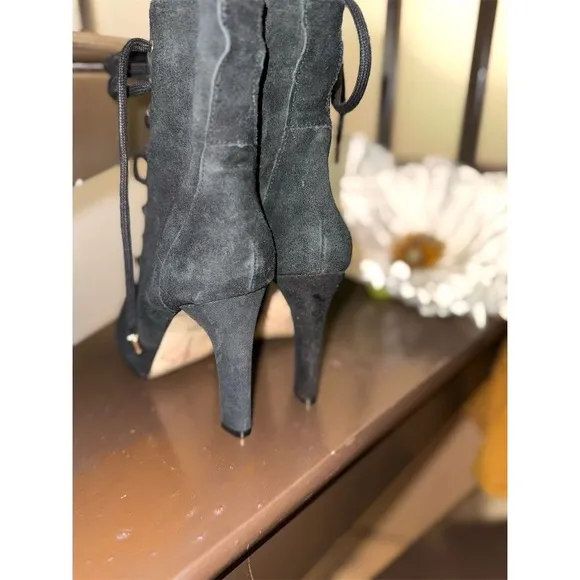 INC Women's Black Lace-Up Suede Boots Size 5.5M Casual Chunky Heel