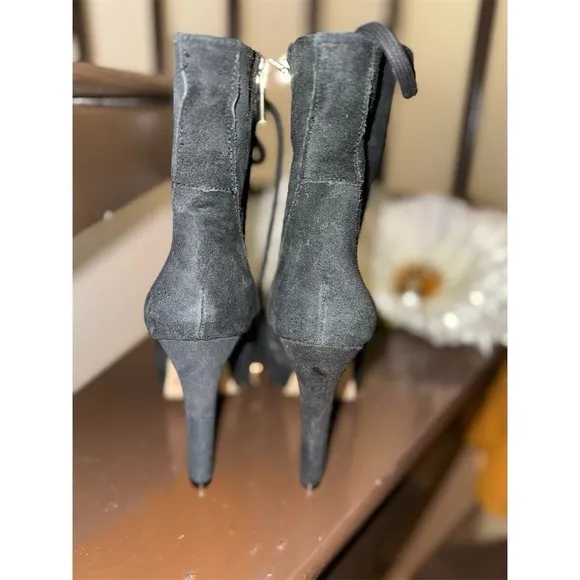 INC Women's Black Lace-Up Suede Boots Size 5.5M Casual Chunky Heel