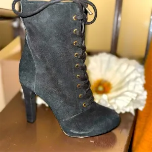 INC Women's Black Lace-Up Suede Boots Size 5.5M Casual Chunky Heel
