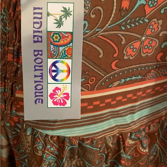 India Boutique Boho Bell Sleeve Front Tie Top and High Low Maxi Skirt Set.