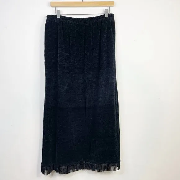 Indigo Moon Black Chenille Long Midi Blanket Skirt Fringe Y2K 2000s Western M