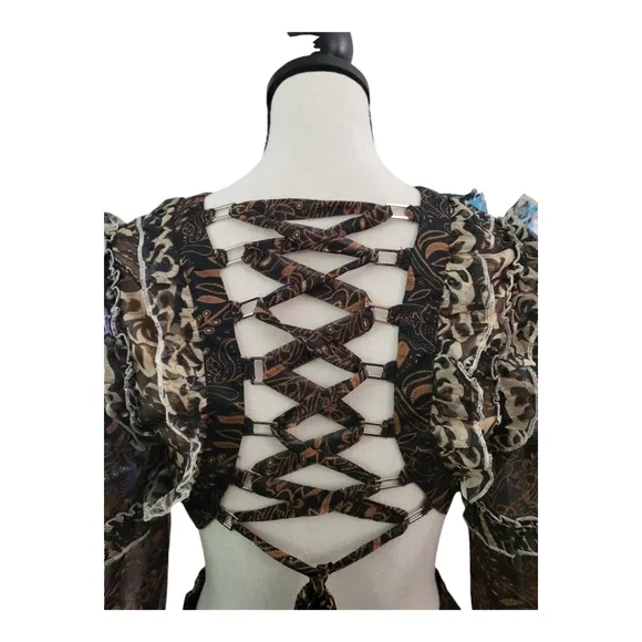 Intricate Pattern Cut Out Lace Up Back Mini Dress by L'Atiste by Amy