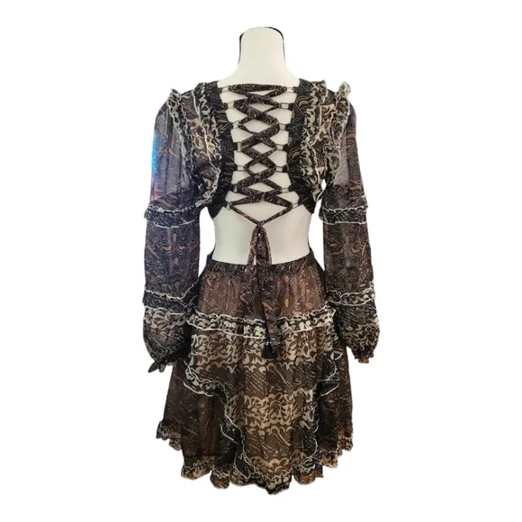 Intricate Pattern Cut Out Lace Up Back Mini Dress by L'Atiste by Amy