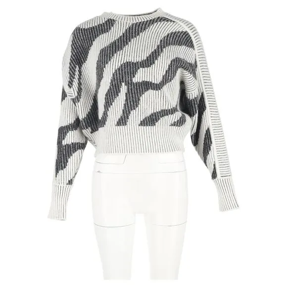 Iro Voryta Ribbed Zebra Print Sweater in Black and White Acrylic