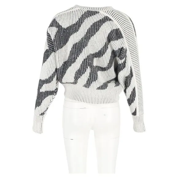 Iro Voryta Ribbed Zebra Print Sweater in Black and White Acrylic