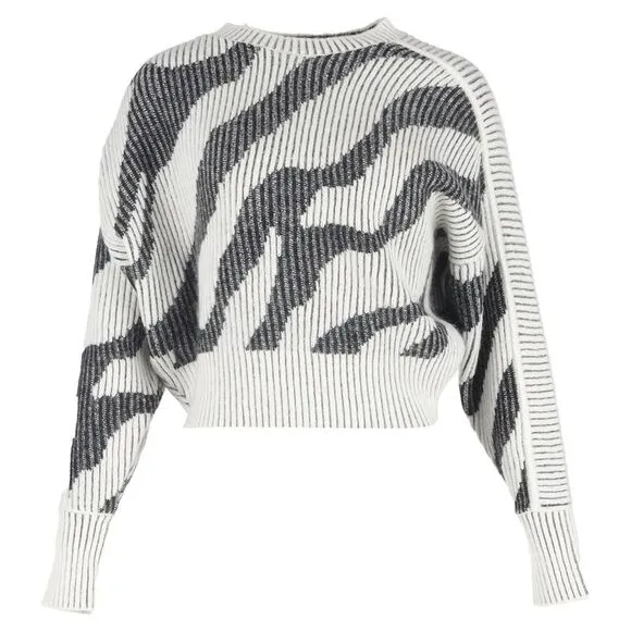 Iro Voryta Ribbed Zebra Print Sweater in Black and White Acrylic