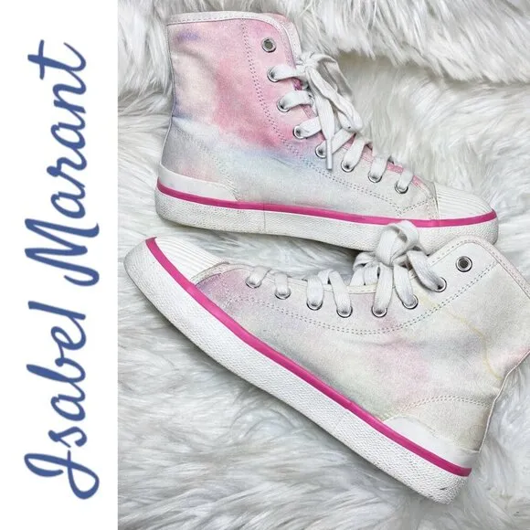 ISABEL MARANT BENKEEN Tie Dye Canvas High Top Sneakers, Size 38