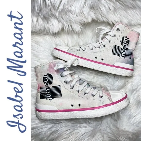 ISABEL MARANT BENKEEN Tie Dye Canvas High Top Sneakers, Size 38