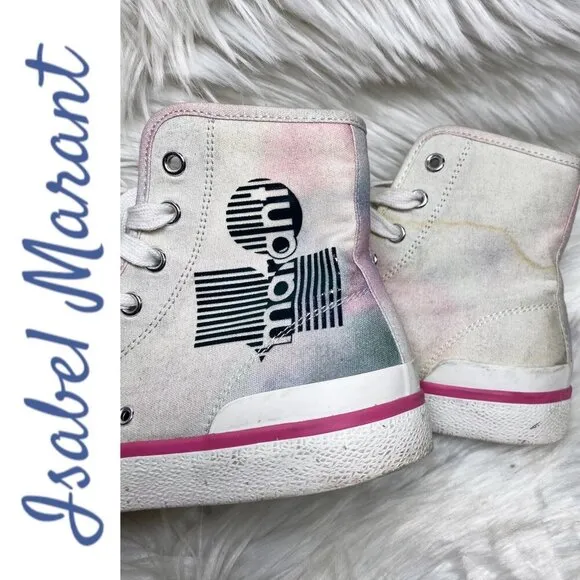 ISABEL MARANT BENKEEN Tie Dye Canvas High Top Sneakers, Size 38