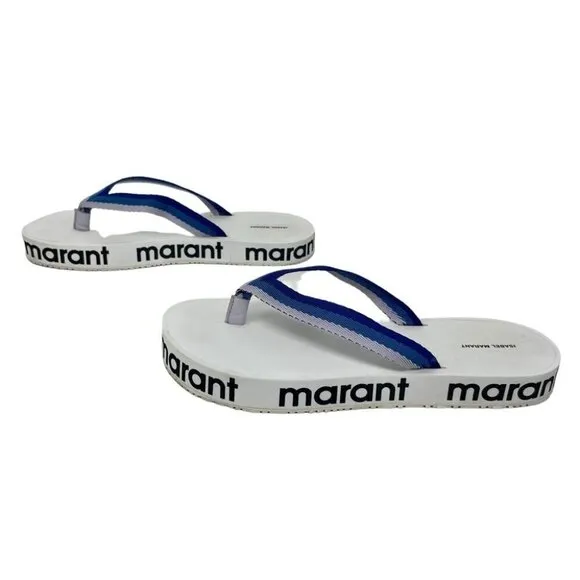 Isabel Marant Tae Flip Flop Sandals in White/Blue Size 39