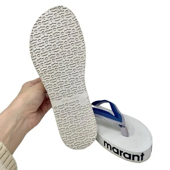 Isabel Marant Tae Flip Flop Sandals in White/Blue Size 39