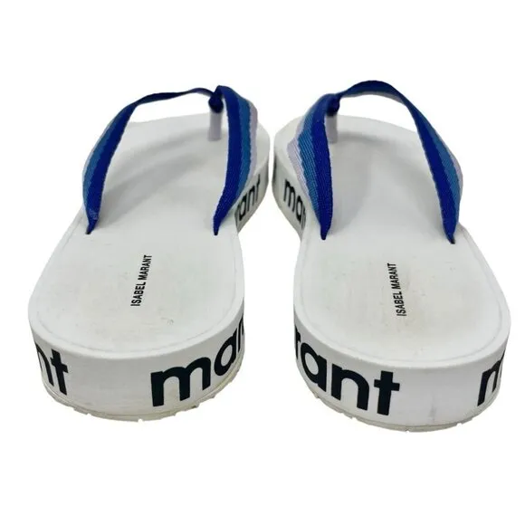 Isabel Marant Tae Flip Flop Sandals in White/Blue Size 39