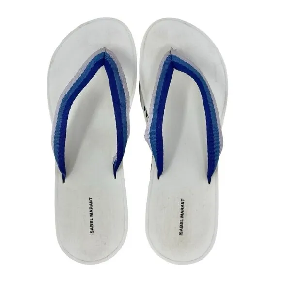 Isabel Marant Tae Flip Flop Sandals in White/Blue Size 39