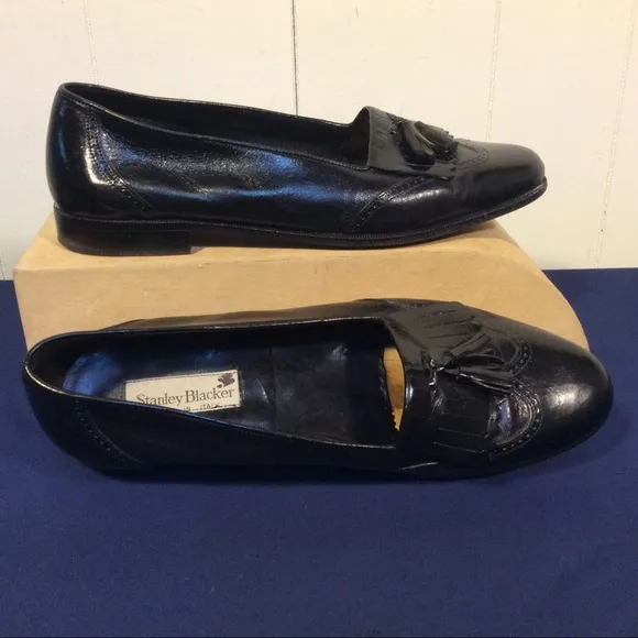 Italian Leather Stanley Blacker Mens Kiltie and Tassel slip on loafers size 10