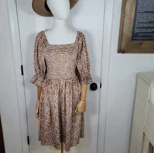 Ivy City Co. Leapord Print Smocked Dress Size Small