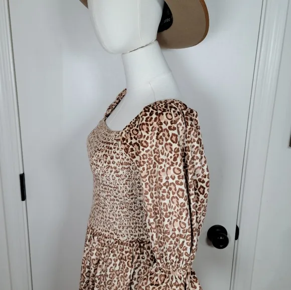Ivy City Co. Leapord Print Smocked Dress Size Small
