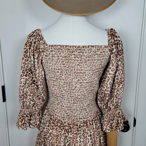 Ivy City Co. Leapord Print Smocked Dress Size Small