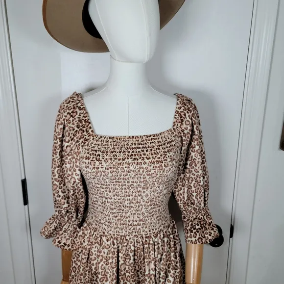 Ivy City Co. Leapord Print Smocked Dress Size Small