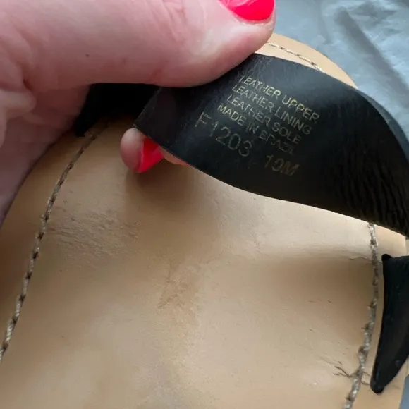 J. Crew Black Brown Tan Strappy Ankle Strap Sandals Pebbled Leather size 10