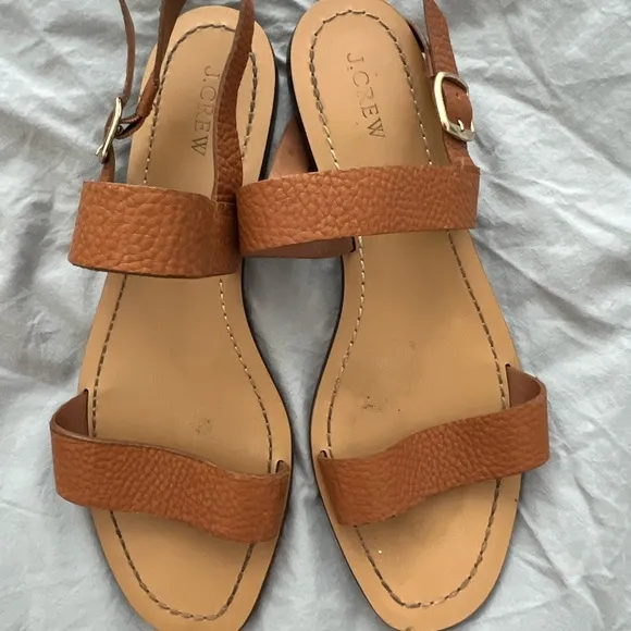 J. Crew Black Brown Tan Strappy Ankle Strap Sandals Pebbled Leather size 10