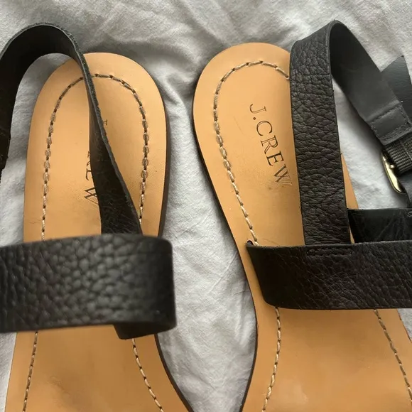 J. Crew Black Brown Tan Strappy Ankle Strap Sandals Pebbled Leather size 10