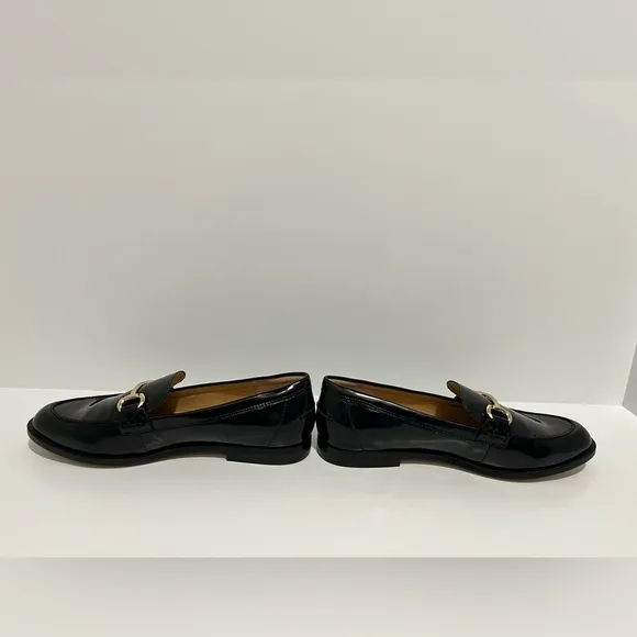 J Crew Factory Black Shiny Loafers with Gold Detail New in Box size 8.5
