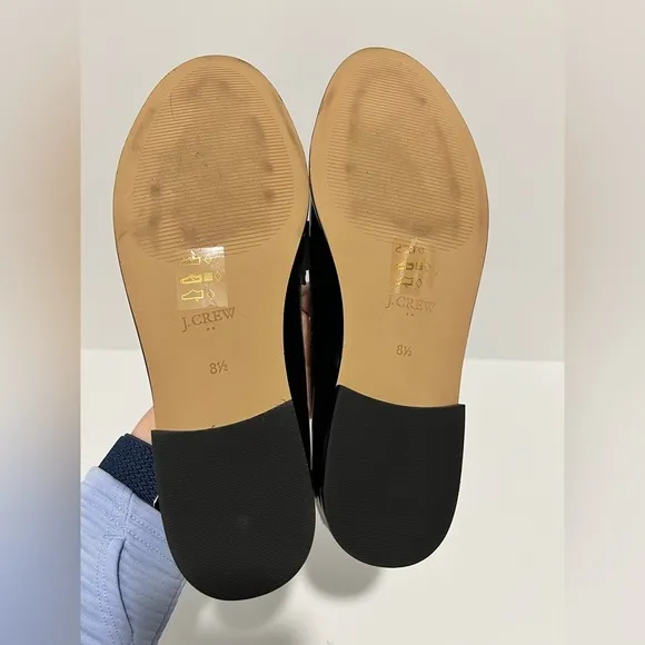 J Crew Factory Black Shiny Loafers with Gold Detail New in Box size 8.5