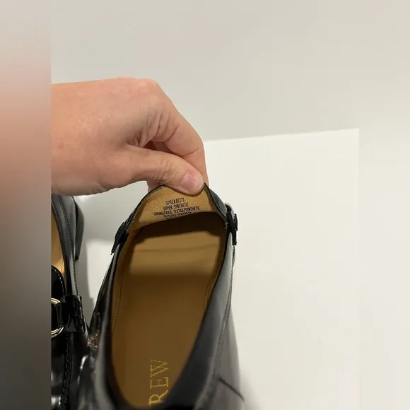 J Crew Factory Black Shiny Loafers with Gold Detail New in Box size 8.5