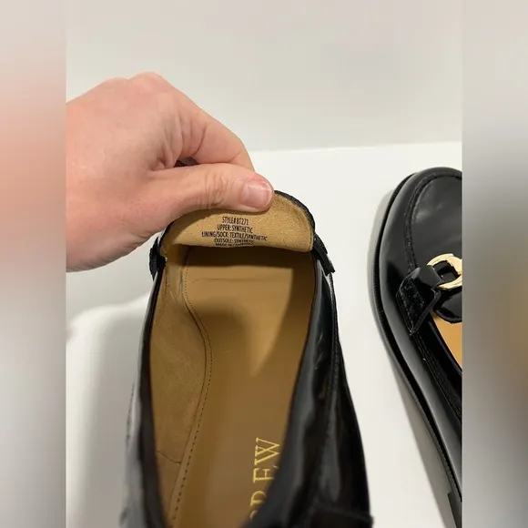 J Crew Factory Black Shiny Loafers with Gold Detail New in Box size 8.5