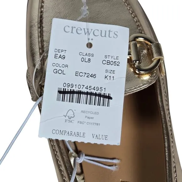 J. Crew Factory Crewcuts Girls' metallic bit loafers Gold K11 NWT