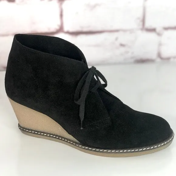 J CREW MacAlister Black Suede Rubber Wedge Ankle Boots Booties Size 8