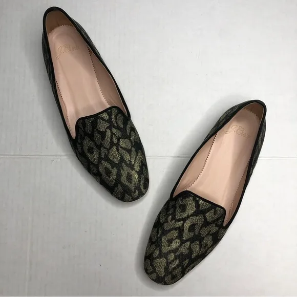 J. Crew Metallic Gold Leopard Smoking Slipper