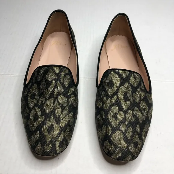 J. Crew Metallic Gold Leopard Smoking Slipper