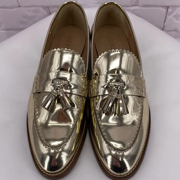 J. Crew metallic gold loafers