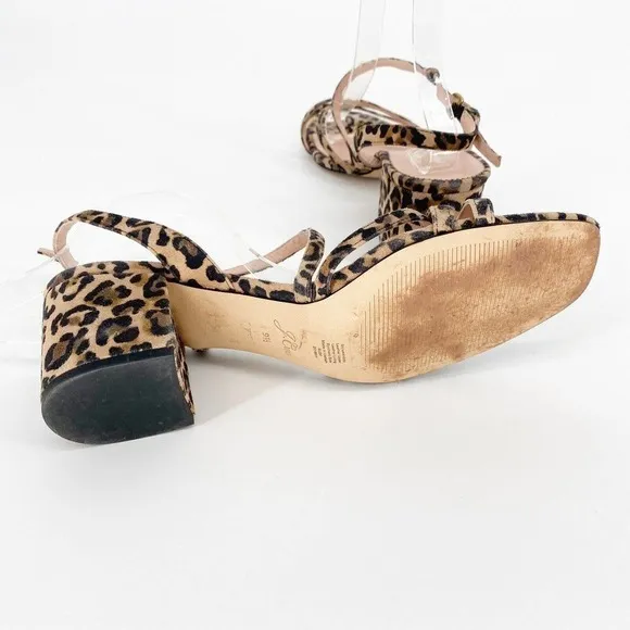 J Crew Odette Leopard Suede Size 9.5 Strappy Heeled Sandals Brown