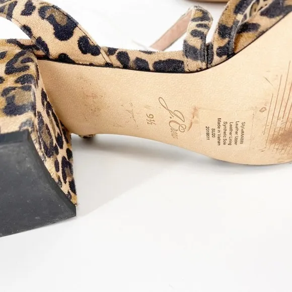 J Crew Odette Leopard Suede Size 9.5 Strappy Heeled Sandals Brown