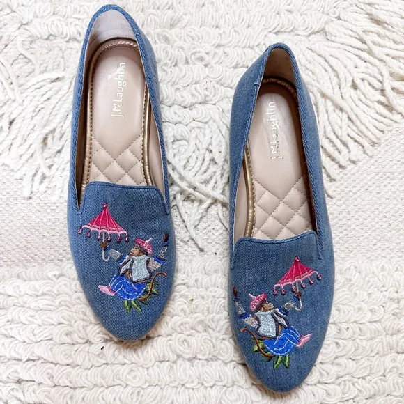 J. MCLAUGHLIN chambray blue embroidered Jax slip on loafers 6