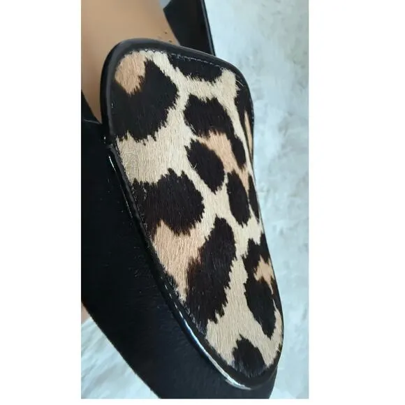 J. Renee Print Leopard Block Heels, Black Suede Leather Loafer Slip-On Sz10 New
