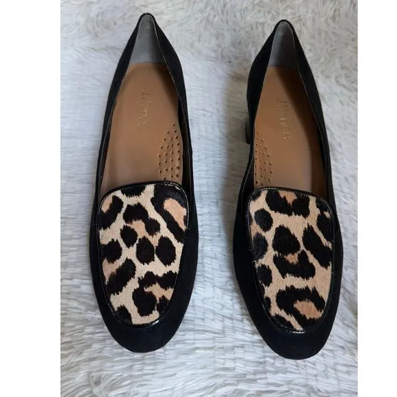 J. Renee Print Leopard Block Heels, Black Suede Leather Loafer Slip-On Sz10 New