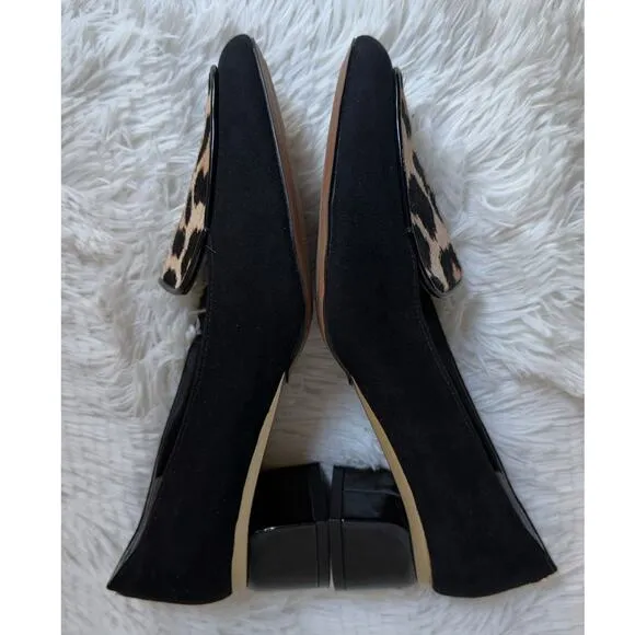 J. Renee Print Leopard Block Heels, Black Suede Leather Loafer Slip-On Sz10 New