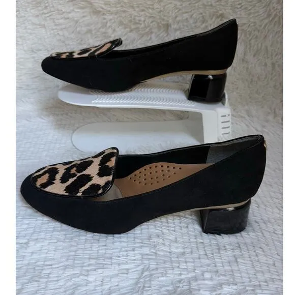 J. Renee Print Leopard Block Heels, Black Suede Leather Loafer Slip-On Sz10 New