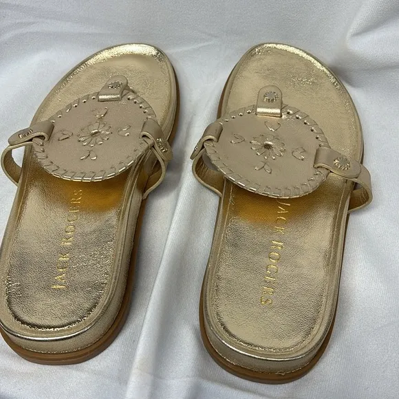 Jack Rogers Casual Footbed Sandals Collins gold Platinum shoes leather size 6.5